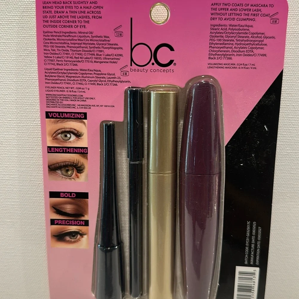 Beauty Concepts Eye Makeup Collection W/liquid Eye liners, Mascara and Pencil.